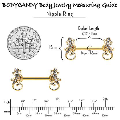 14G 9/16 Clear Gem Gold Hue Luscious Lizard Barbell Nipple Ring Set