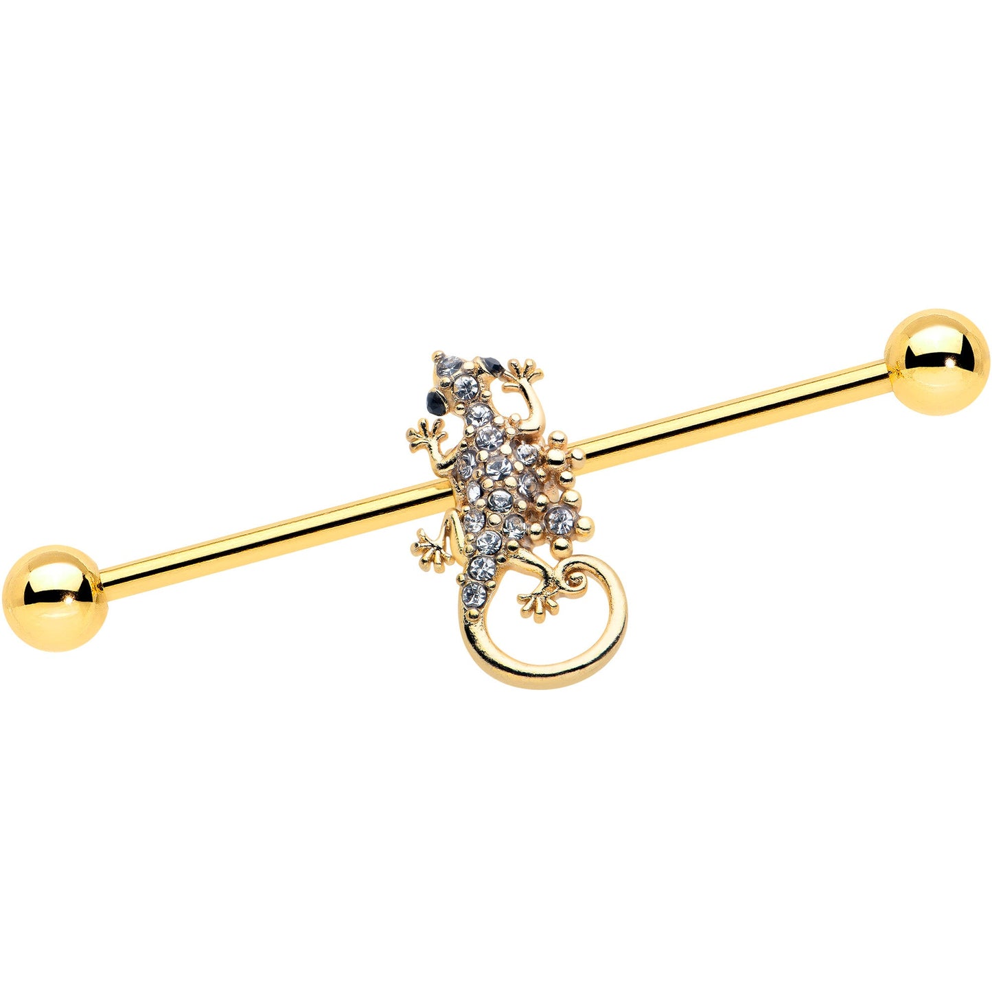 14G Clear Gem Gold Tone Luscious Lizard Industrial Barbell 38mm