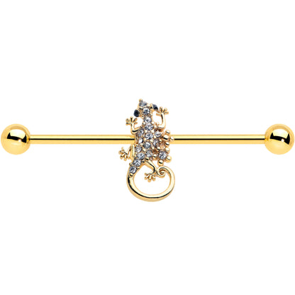 14G Clear Gem Gold Tone Luscious Lizard Industrial Barbell 38mm