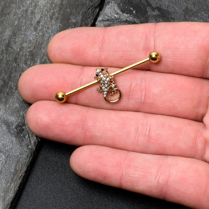 14G Clear Gem Gold Tone Luscious Lizard Industrial Barbell 38mm