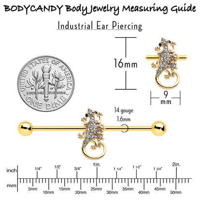 14G Clear Gem Gold Tone Luscious Lizard Industrial Barbell 38mm