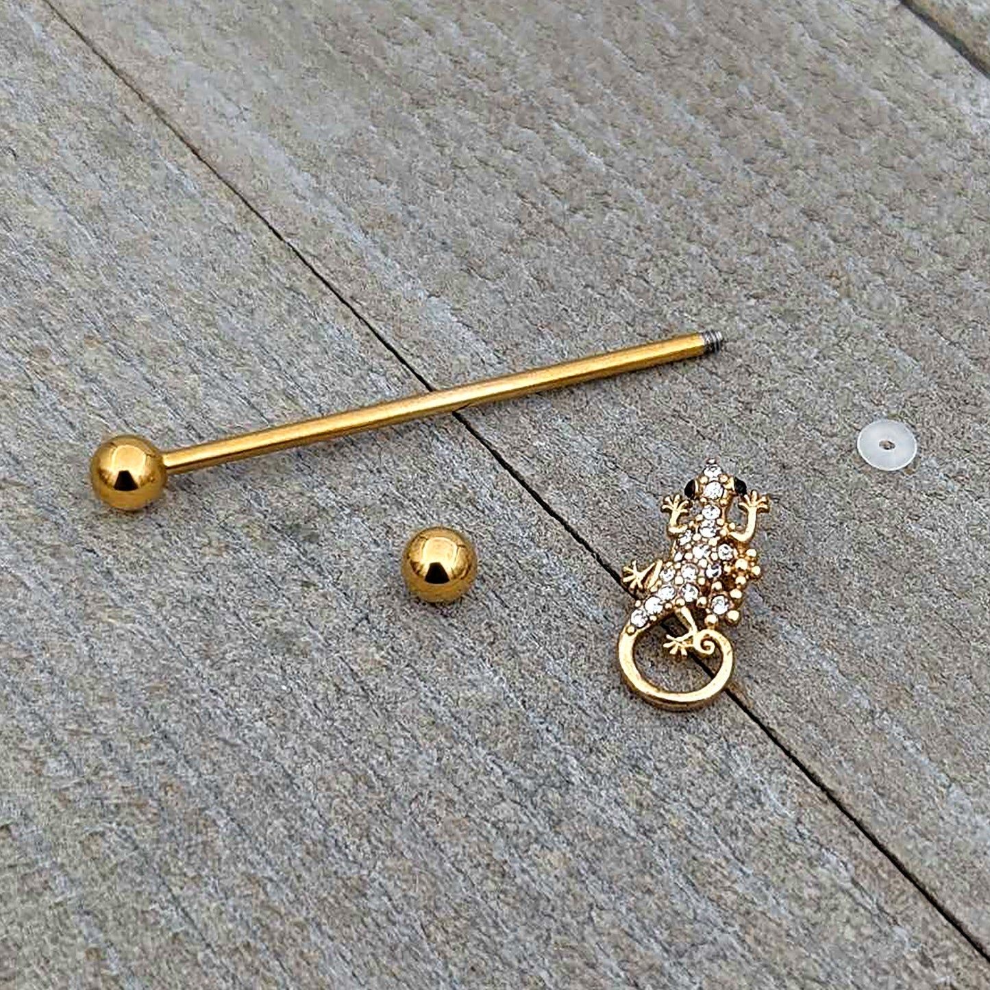 14G Clear Gem Gold Tone Luscious Lizard Industrial Barbell 38mm