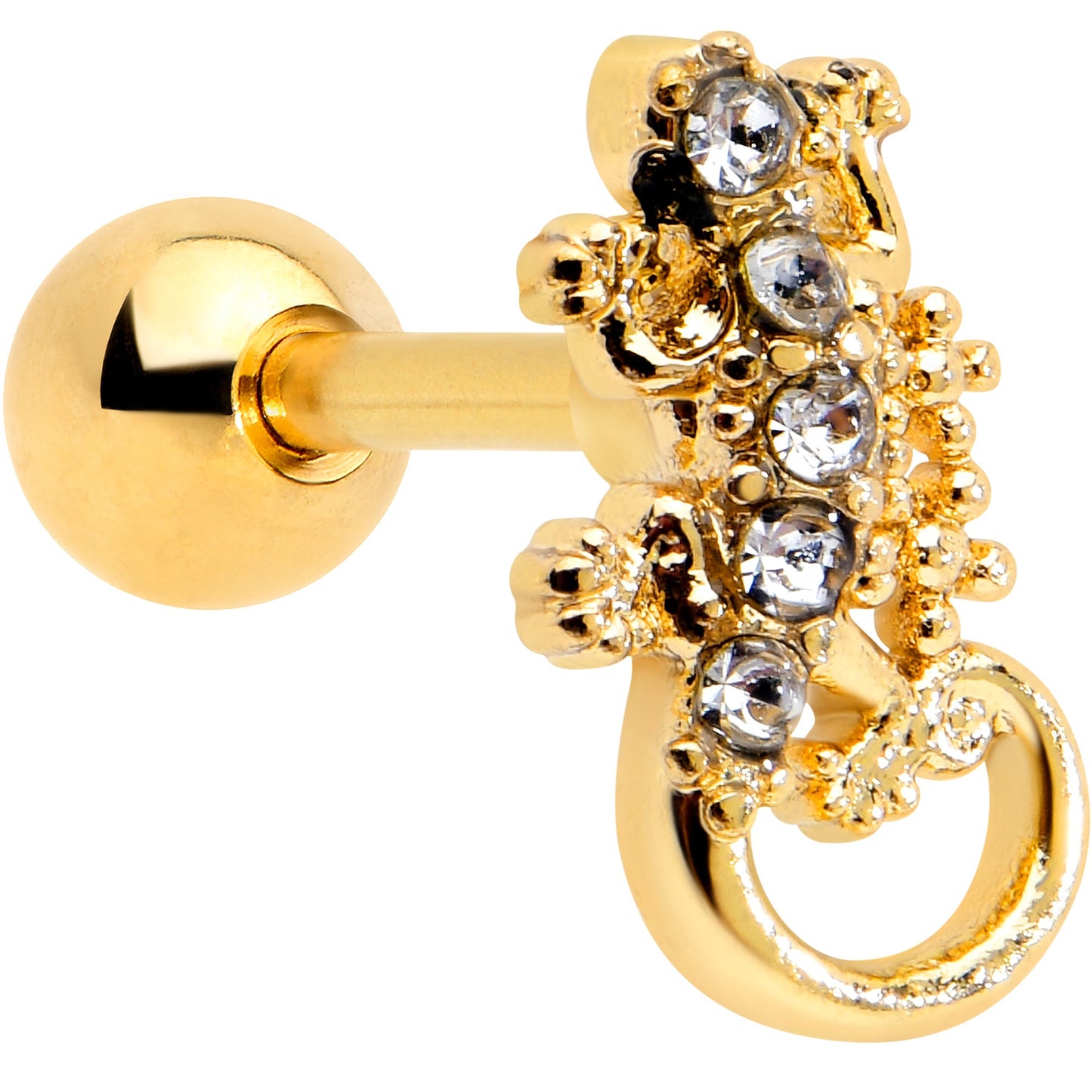 16G 1/4 Clear Gem Gold Tone Luscious Lizard Cartilage Earring