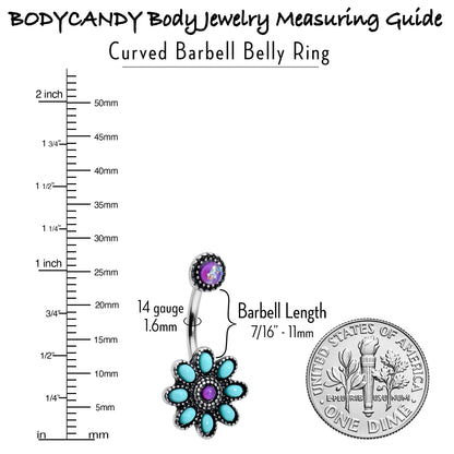 Blue Faux Opal Flower Teal Petals Double Mount Belly Ring