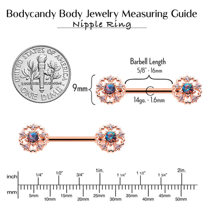 14G 9/16 Vitrail Gem Rosy Hue Flower Barbell Nipple Ring Set