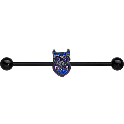 14G Blue Purple Gem Black Opulent Owl Industrial Barbell 38mm