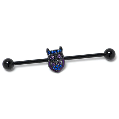 14G Blue Purple Gem Black Opulent Owl Industrial Barbell 38mm