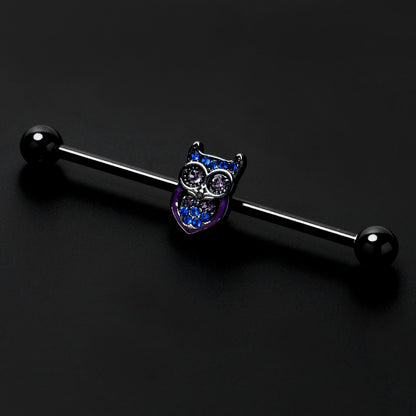 14G Blue Purple Gem Black Opulent Owl Industrial Barbell 38mm