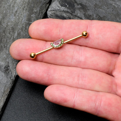 14G Pink Green Gem Gold Hue Watermelon Yum Industrial Barbell 38mm