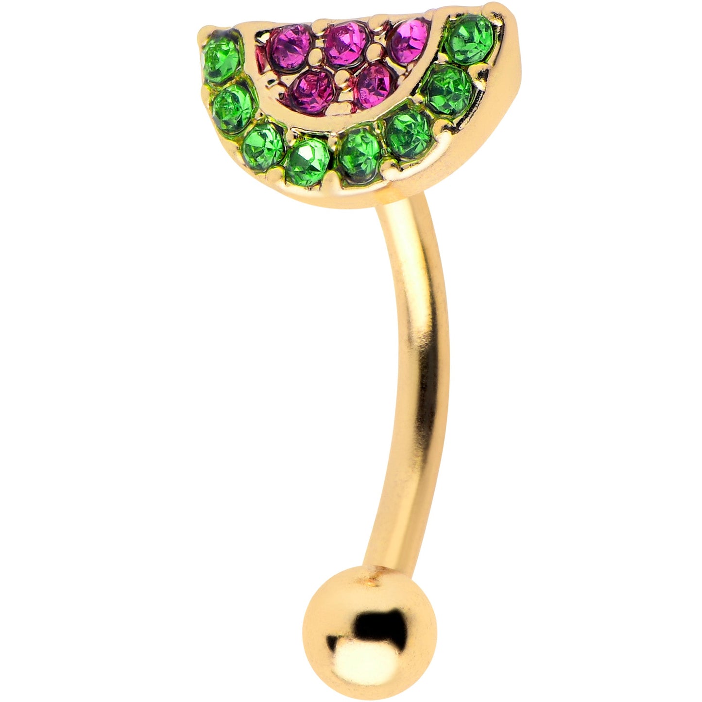 16G 5/16 Pink Gem Gold Tone Watermelon Yum Curved Eyebrow Ring