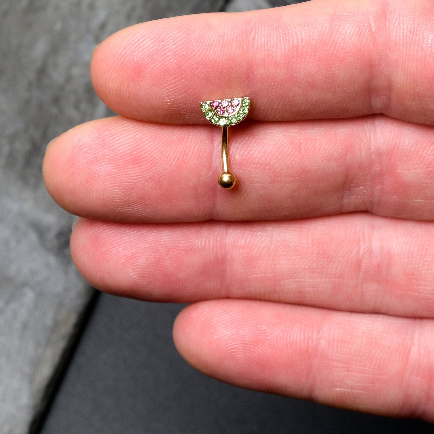 16G 5/16 Pink Gem Gold Tone Watermelon Yum Curved Eyebrow Ring