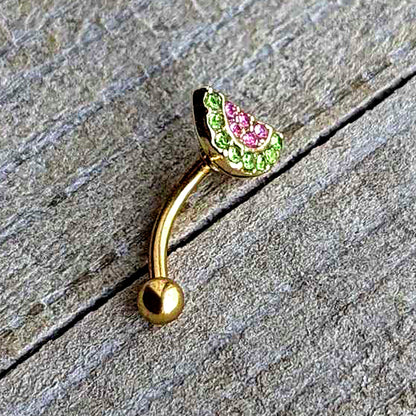 16G 5/16 Pink Gem Gold Tone Watermelon Yum Curved Eyebrow Ring