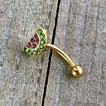 16G 5/16 Pink Gem Gold Tone Watermelon Yum Curved Eyebrow Ring