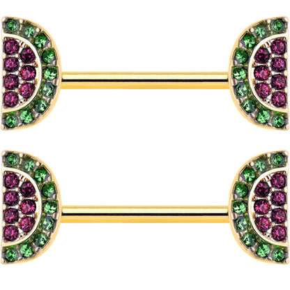 14G 9/16 Pink Gem Gold Hue Watermelon Yum Barbell Nipple Ring Set