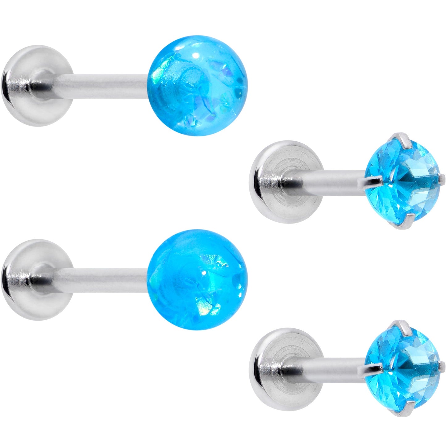 16G 5/16 3/8 Blue Gem Faux Opal Labret Monroe Tragus Set of 4
