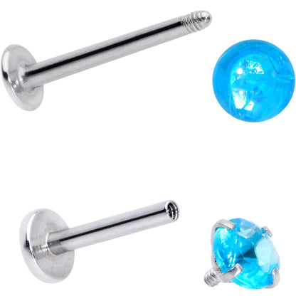 16G 5/16 3/8 Blue Gem Faux Opal Labret Monroe Tragus Set of 4