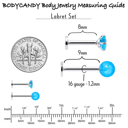 16G 5/16 3/8 Blue Gem Faux Opal Labret Monroe Tragus Set of 4