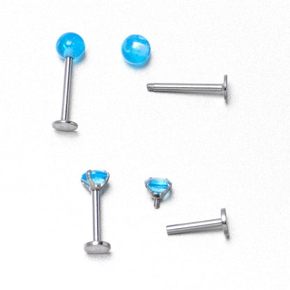 16G 5/16 3/8 Blue Gem Faux Opal Labret Monroe Tragus Set of 4
