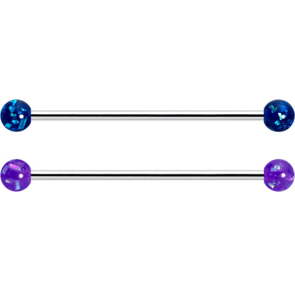 14G Pink Blue Purple Faux Opal Pack Industrial Barbell Set of 4