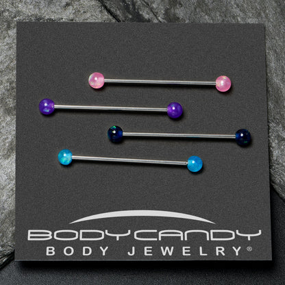 14G Pink Blue Purple Faux Opal Pack Industrial Barbell Set of 4