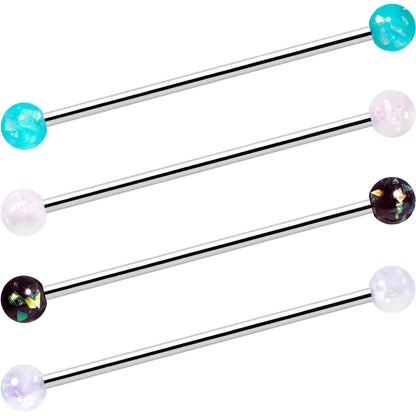 14G Green Aurora Black Faux Opal Pack Industrial Barbell Set of 4