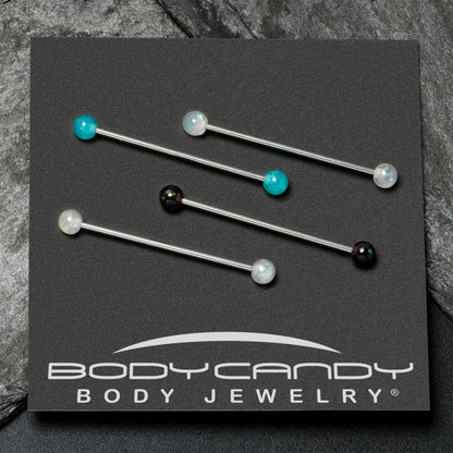 14G Green Aurora Black Faux Opal Pack Industrial Barbell Set of 4