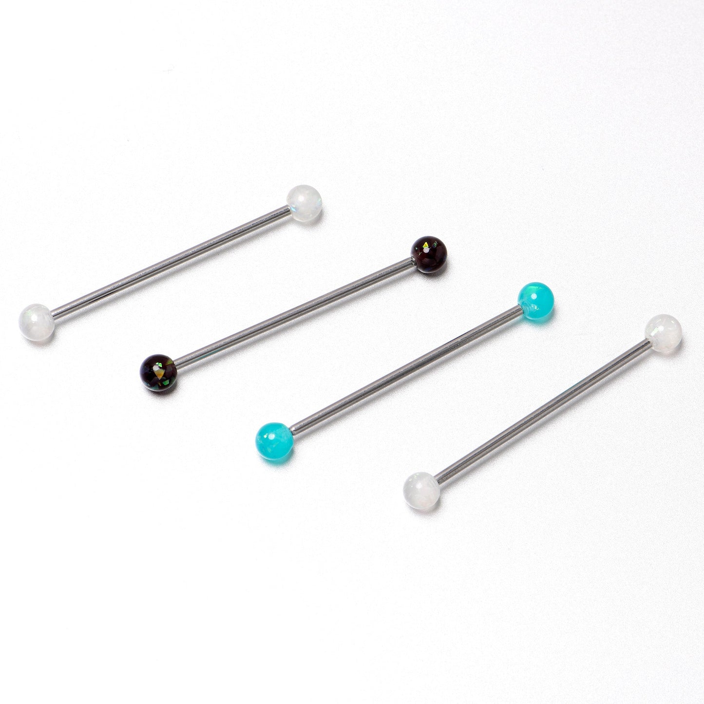 14G Green Aurora Black Faux Opal Pack Industrial Barbell Set of 4