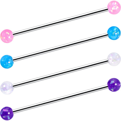 14G Pink White Purple Faux Opal Pack Industrial Barbell Set of 4