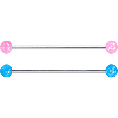 14G Pink White Purple Faux Opal Pack Industrial Barbell Set of 4