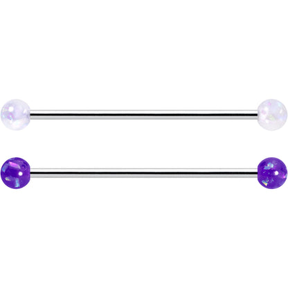14G Pink White Purple Faux Opal Pack Industrial Barbell Set of 4