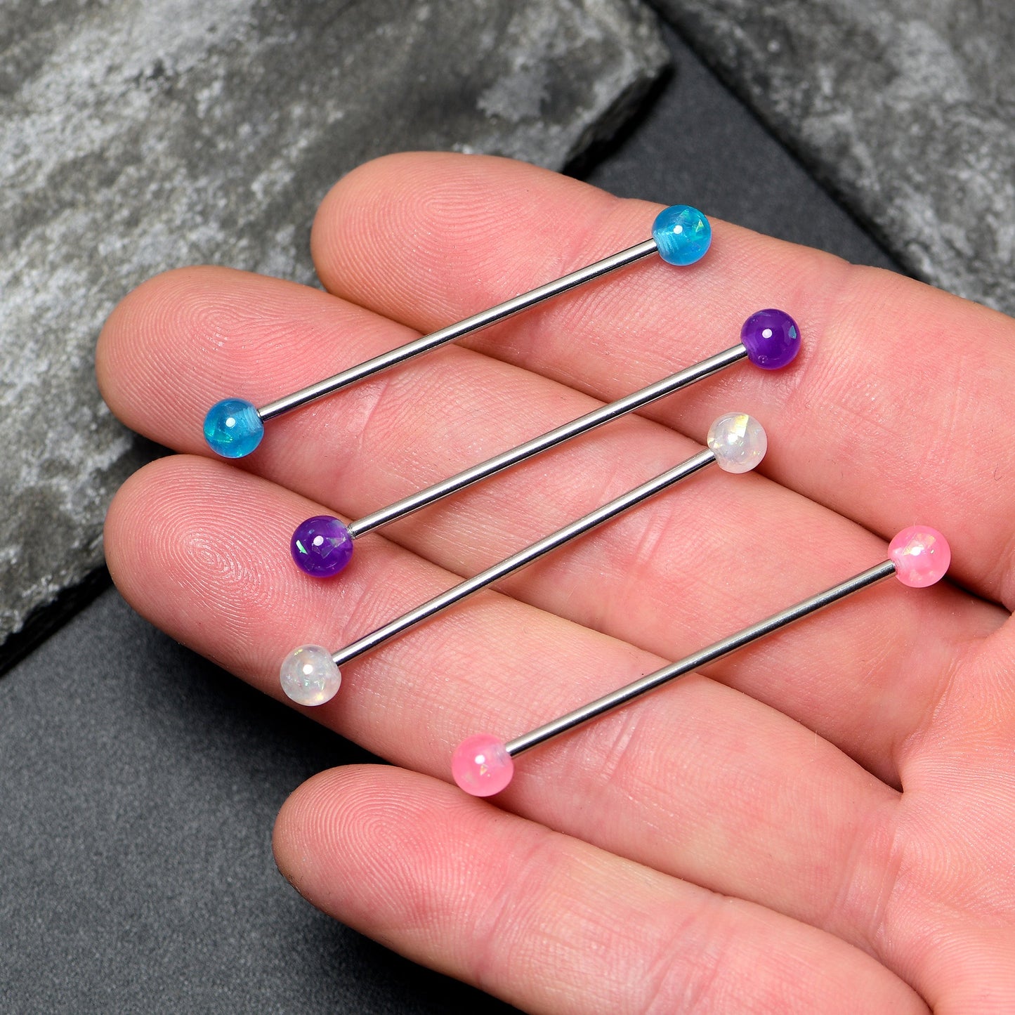 14G Pink White Purple Faux Opal Pack Industrial Barbell Set of 4