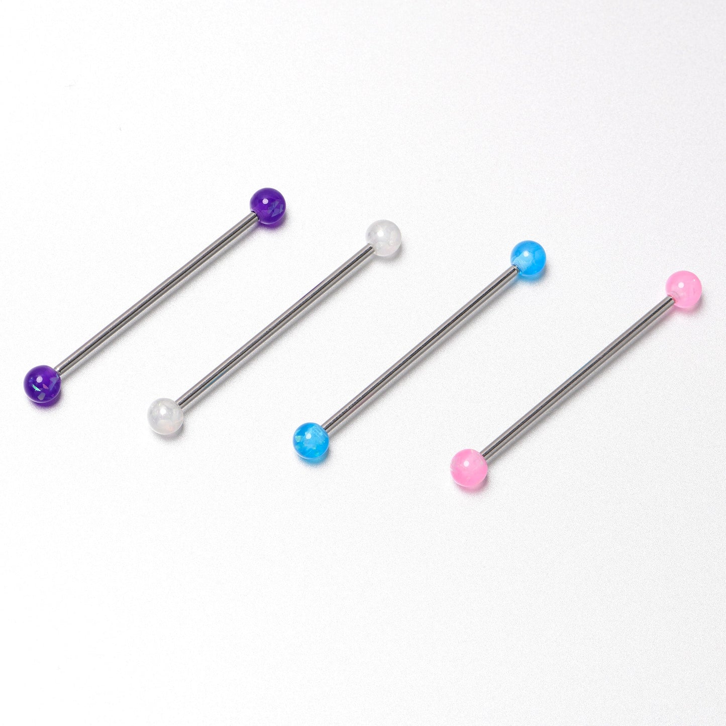 14G Pink White Purple Faux Opal Pack Industrial Barbell Set of 4