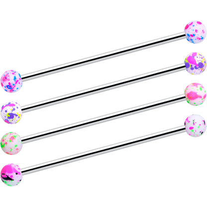 14G Splatter Pink White Purple Industrial Barbell 38mm Set of 4
