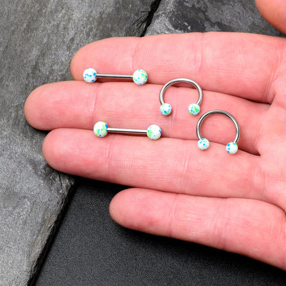 14G 9/16 1/2 Splatter Blue Green Barbell Horseshoe Nipple Ring Set of 4