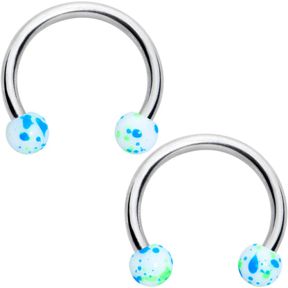 14G 9/16 1/2 Splatter Blue Green Barbell Horseshoe Nipple Ring Set of 4