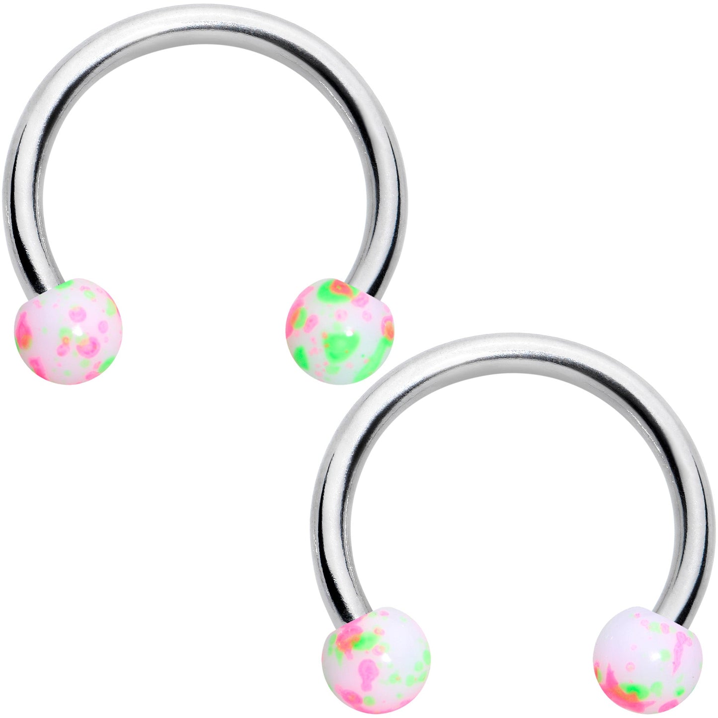 14G 9/16 1/2 Splatter Green Pink Barbell Horseshoe Nipple Ring Set of 4