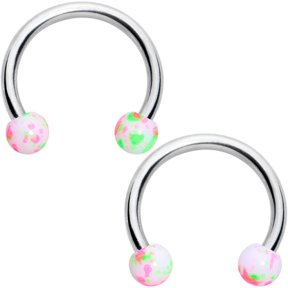 14G 9/16 1/2 Splatter Green Pink Barbell Horseshoe Nipple Ring Set of 4
