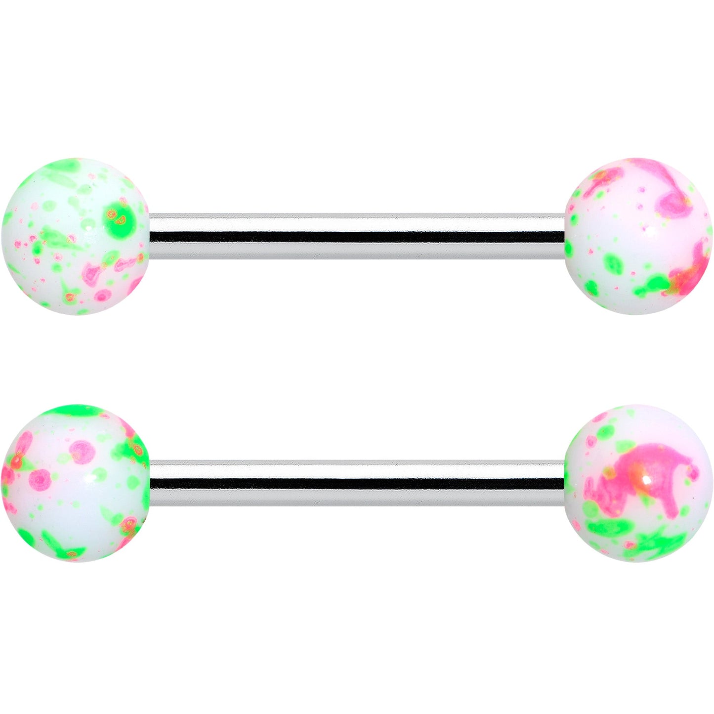 14G 9/16 1/2 Splatter Green Pink Barbell Horseshoe Nipple Ring Set of 4