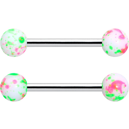 14G 9/16 1/2 Splatter Green Pink Barbell Horseshoe Nipple Ring Set of 4