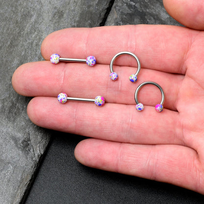 14G 9/16 1/2 Splatter Green Purple Barbell Horseshoe Nipple Ring Set of 4