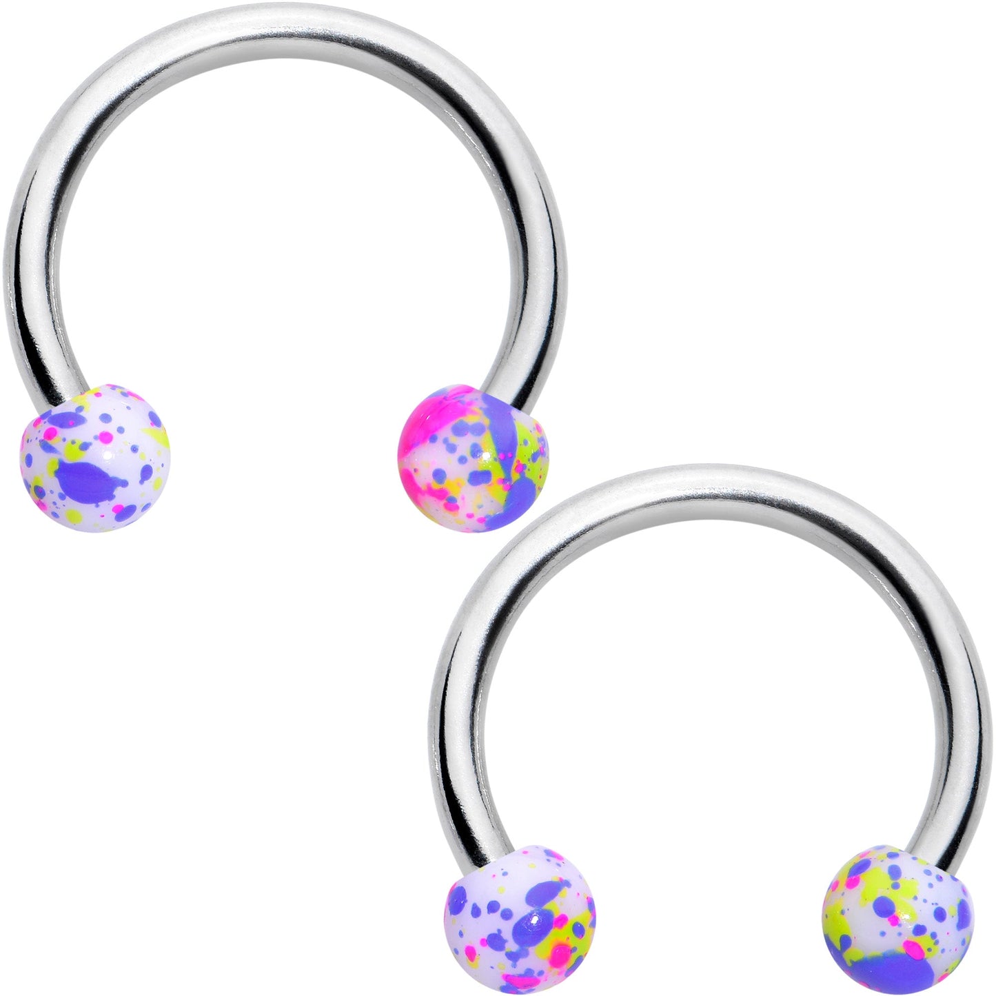 14G 9/16 1/2 Splatter Green Purple Barbell Horseshoe Nipple Ring Set of 4