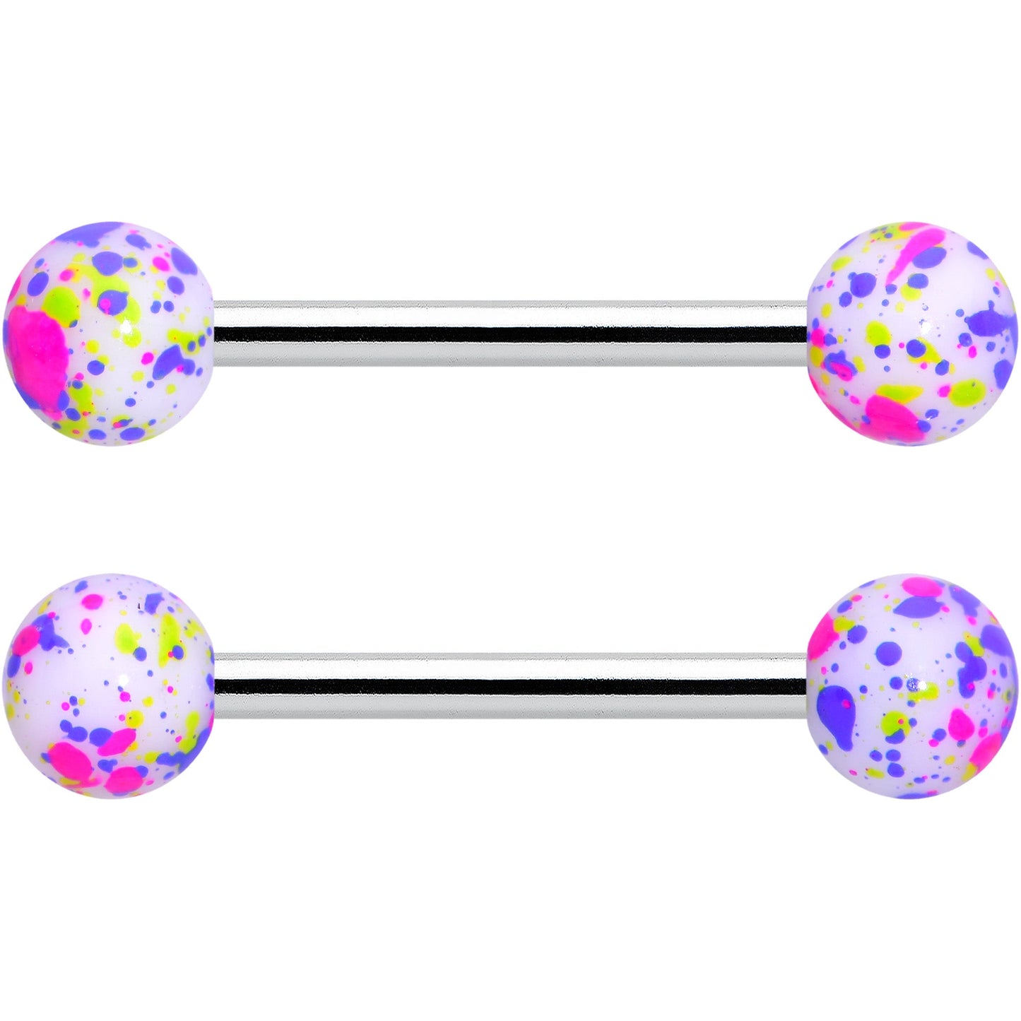 14G 9/16 1/2 Splatter Green Purple Barbell Horseshoe Nipple Ring Set of 4