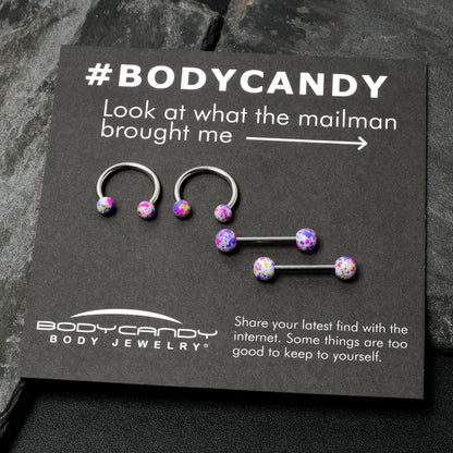14G 9/16 1/2 Splatter Green Purple Barbell Horseshoe Nipple Ring Set of 4