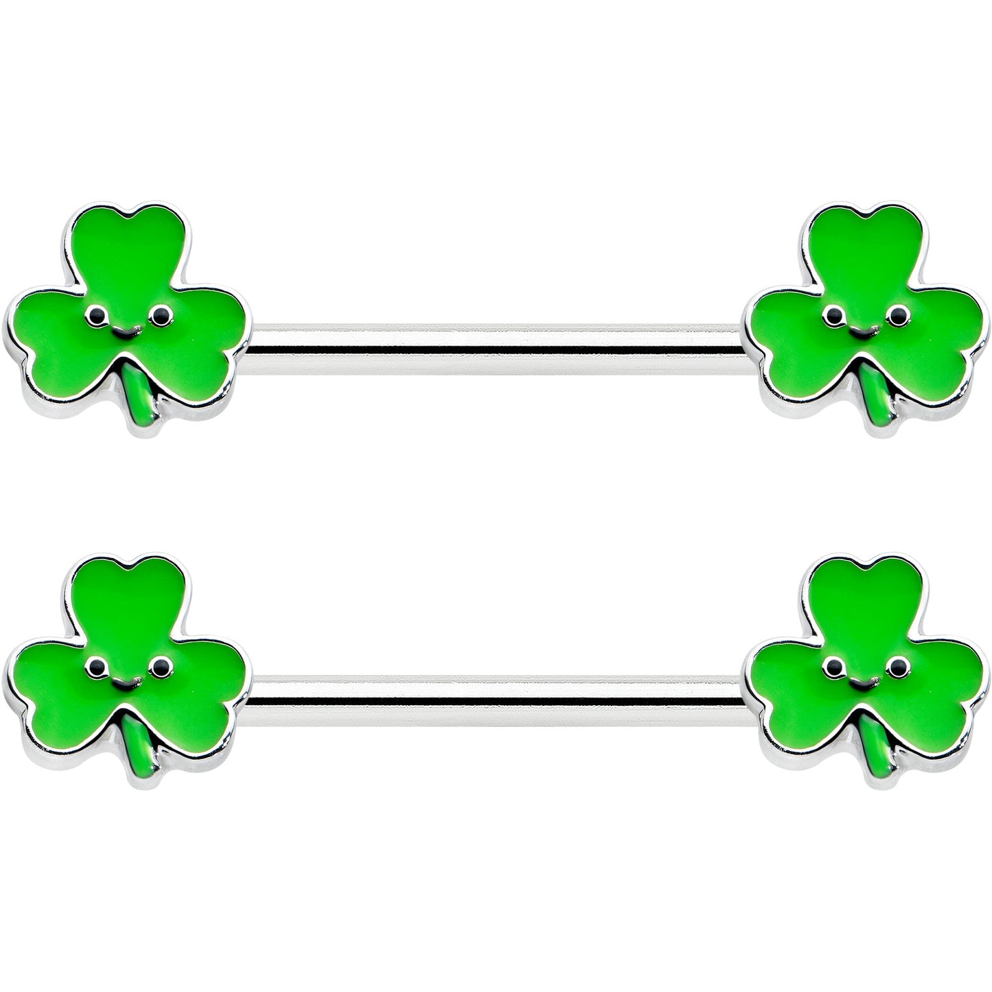 14G 9/16 Kawaii Smile Shamrock St Patricks Barbell Nipple Ring Set