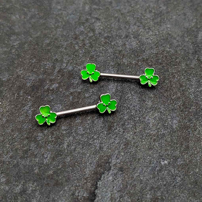 14G 9/16 Kawaii Smile Shamrock St Patricks Barbell Nipple Ring Set