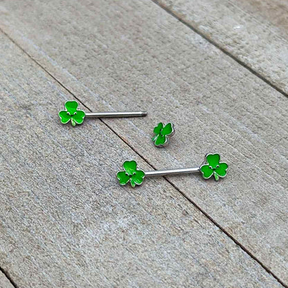 14G 9/16 Kawaii Smile Shamrock St Patricks Barbell Nipple Ring Set