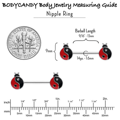 14G 9/16 Clear Gem Ladybug Yin Yang Barbell Nipple Ring Set