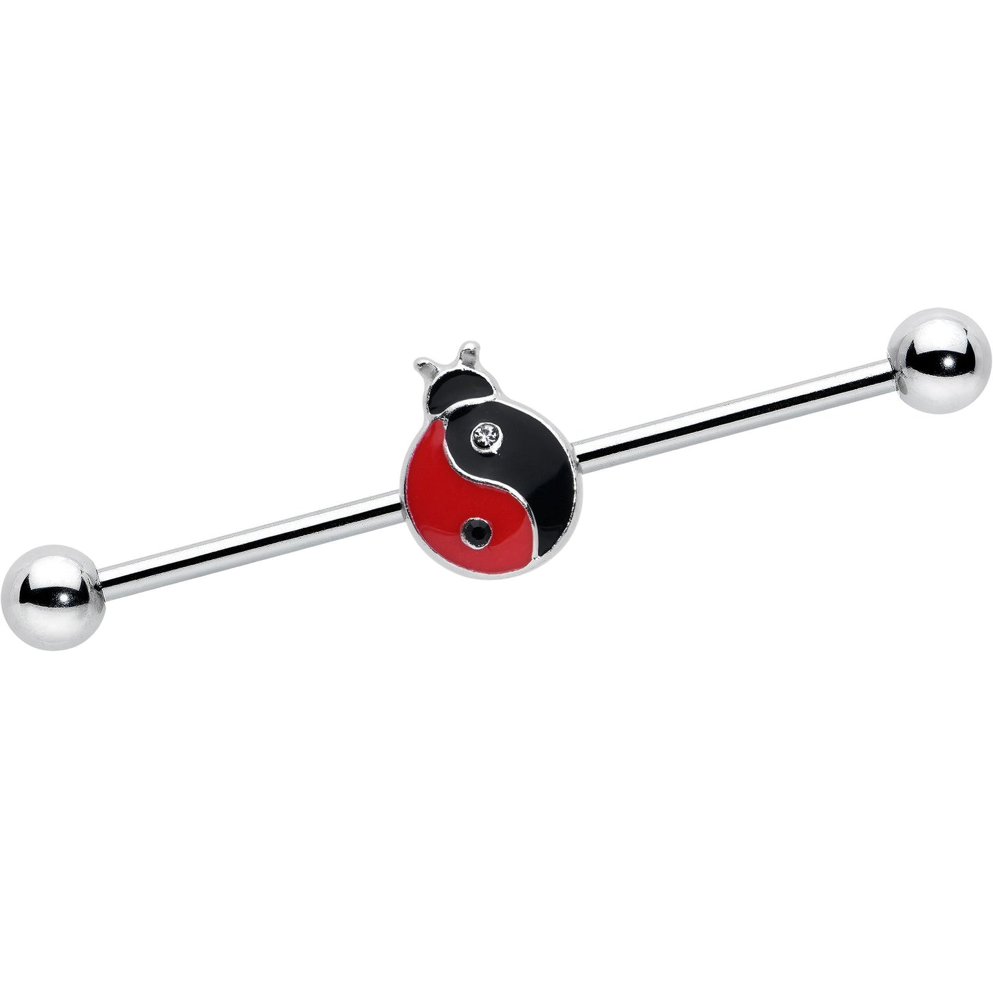 14G Clear Gem Ladybug Yin Yang Industrial Barbell 38mm