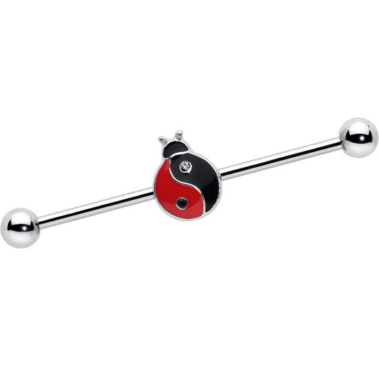 14G Clear Gem Ladybug Yin Yang Industrial Barbell 38mm