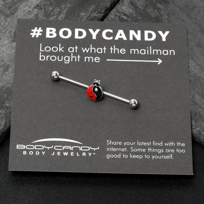 14G Clear Gem Ladybug Yin Yang Industrial Barbell 38mm